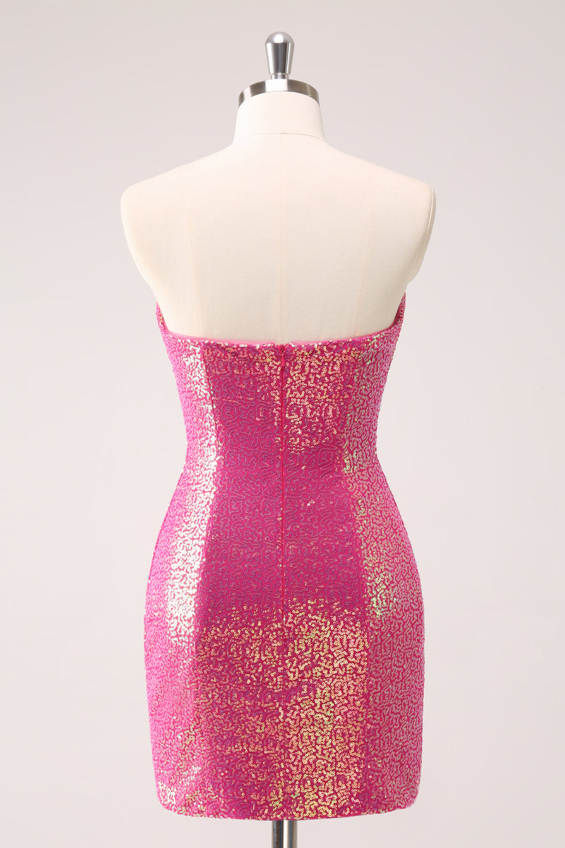 Load image into Gallery viewer, Sparkly Fuchsia Sweetheart Tight Short Homecoming Dress with Keyhole