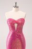 Load image into Gallery viewer, Sparkly Fuchsia Sweetheart Tight Short Homecoming Dress with Keyhole