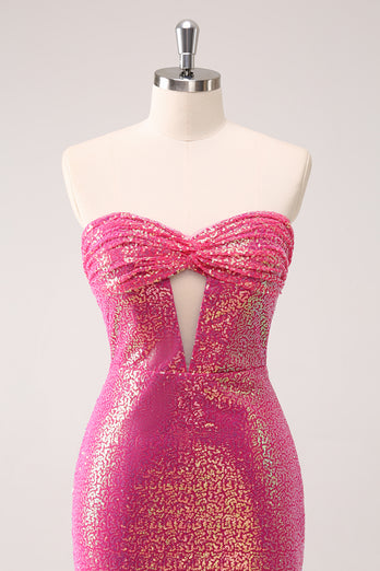 Sparkly Fuchsia Sweetheart Tight Short Homecoming Dress with Keyhole