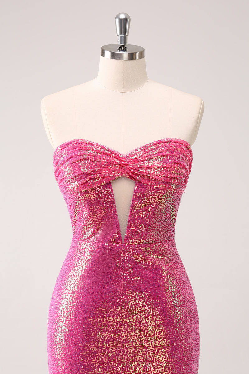 Load image into Gallery viewer, Sparkly Fuchsia Sweetheart Tight Short Homecoming Dress with Keyhole