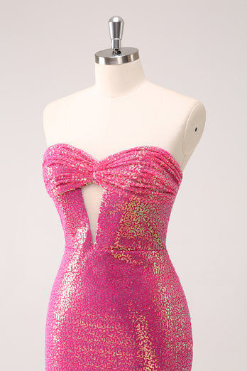 Sparkly Fuchsia Sweetheart Tight Short Homecoming Dress with Keyhole