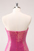 Load image into Gallery viewer, Sparkly Fuchsia Sweetheart Tight Short Homecoming Dress with Keyhole