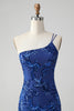 Load image into Gallery viewer, Sparkly Royal Blue One Shoulder Sequined Homecoming Dress with Embroidery