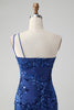 Load image into Gallery viewer, Sparkly Royal Blue One Shoulder Sequined Homecoming Dress with Embroidery