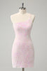 Load image into Gallery viewer, Glitter Pink One Shoulder Tight Homecoming Dress with Sequins