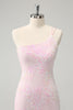 Load image into Gallery viewer, Glitter Pink One Shoulder Tight Homecoming Dress with Sequins