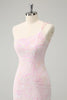 Load image into Gallery viewer, Glitter Pink One Shoulder Tight Homecoming Dress with Sequins