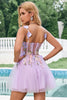 Load image into Gallery viewer, Purple A-Line Spaghetti Straps Floral Short Homecoming Dress