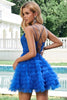 Load image into Gallery viewer, A-Line Blue Spaghetti Straps Short Homecoming Dress with Ruffles