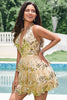 Load image into Gallery viewer, Sparkly Golden A-Line Halter Sequined Homecoming Dress with Ruffles