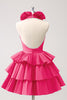 Load image into Gallery viewer, Red A-Line Halter Tiered Homecoming Dress with Ruffles