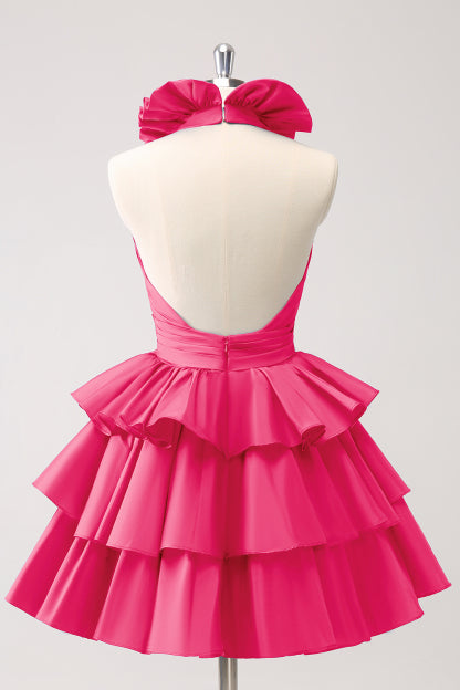 Load image into Gallery viewer, Red A-Line Halter Tiered Homecoming Dress with Ruffles