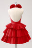 Load image into Gallery viewer, Red A-Line Halter Tiered Homecoming Dress with Ruffles