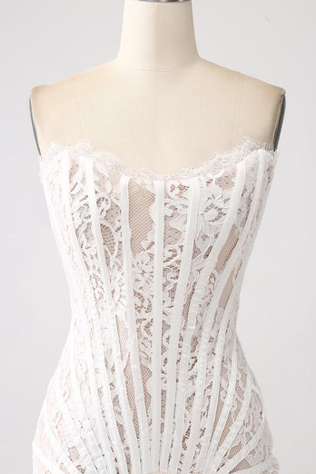 White Strapless Tight Corset Short Homecoming Dress with Lace-up Back