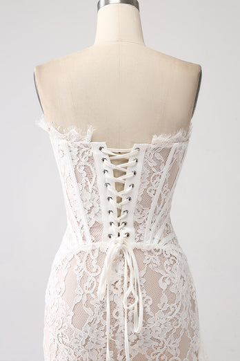 White Strapless Tight Corset Short Homecoming Dress with Lace-up Back