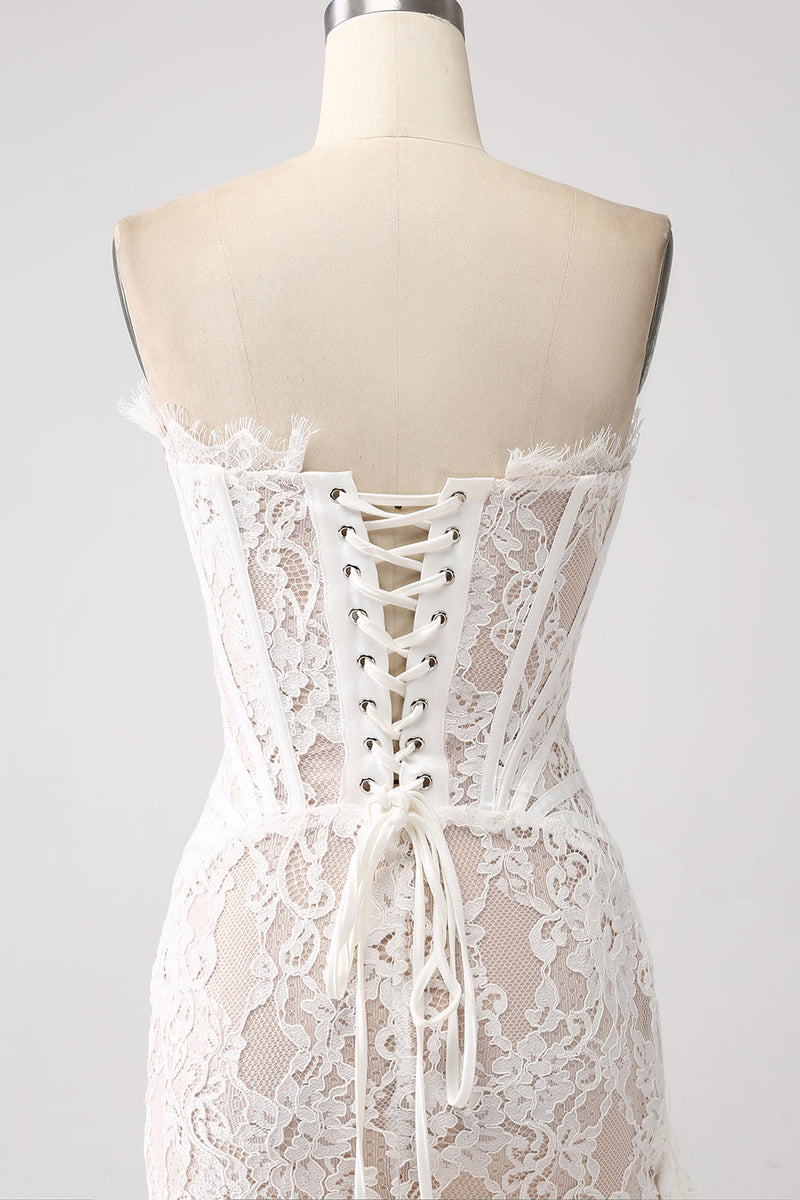 Load image into Gallery viewer, White Strapless Tight Corset Short Homecoming Dress with Lace-up Back