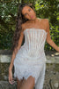 Load image into Gallery viewer, White Strapless Tight Corset Short Homecoming Dress with Lace-up Back