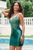 Load image into Gallery viewer, Sparkly Dark Green Spaghetti Straps Tight Short Homecoming Dress