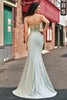 Load image into Gallery viewer, Sparkly Sage Spaghetti Straps Satin Long Corset Prom Dress With Slit