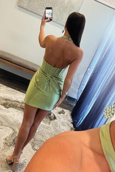 Green Halter Bodycon Backless Homecoming Dress mit Flower