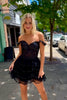 Load image into Gallery viewer, Sparkly Black A-Line Off The Shoulder Tiered Homecoming Dress