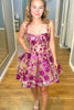 Load image into Gallery viewer, Sparkly A-Line Fuchsia Floral Corset Homecoming Dress with Sequins