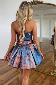 Blue A-Line Strapless Corset Short Homecoming Dress with Bow