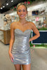 Load image into Gallery viewer, Sparkly Silver Strapless Tight Corset Short Homecoming Dress