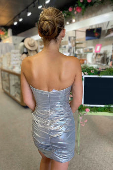 Sparkly Silver Strapless Tight Corset Short Homecoming Dress