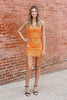 Load image into Gallery viewer, Sparkly Orange Spaghetti Straps Bodycon Homecoming Dress