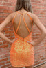 Load image into Gallery viewer, Sparkly Orange Spaghetti Straps Bodycon Homecoming Dress