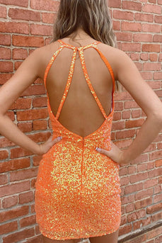 Sparkly Orange Spaghetti Straps Bodycon Homecoming Dress