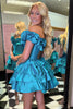 Load image into Gallery viewer, Blue A-Line Off The Shoulder Homecoming Dress with Ruffles