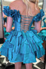 Load image into Gallery viewer, Blue A-Line Off The Shoulder Homecoming Dress with Ruffles