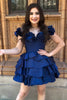 Load image into Gallery viewer, Blue A-Line Off The Shoulder Homecoming Dress with Ruffles