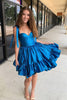 Load image into Gallery viewer, A-Line Blue Adjustable Straps metallic Pleated Short Homecoming Dress