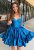 Load image into Gallery viewer, A-Line Blue Adjustable Straps metallic Pleated Short Homecoming Dress