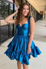 Load image into Gallery viewer, A-Line Blue Adjustable Straps metallic Pleated Short Homecoming Dress