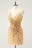 Load image into Gallery viewer, Bodycon Golden Spaghetti Straps Homecoming Dress with Sequins