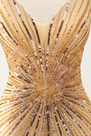 Bodycon Golden Spaghetti Straps Homecoming Dress with Sequins