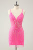 Load image into Gallery viewer, Spaghetti Straps Fuchsia Bodycon Homecoming Dress with Sequins