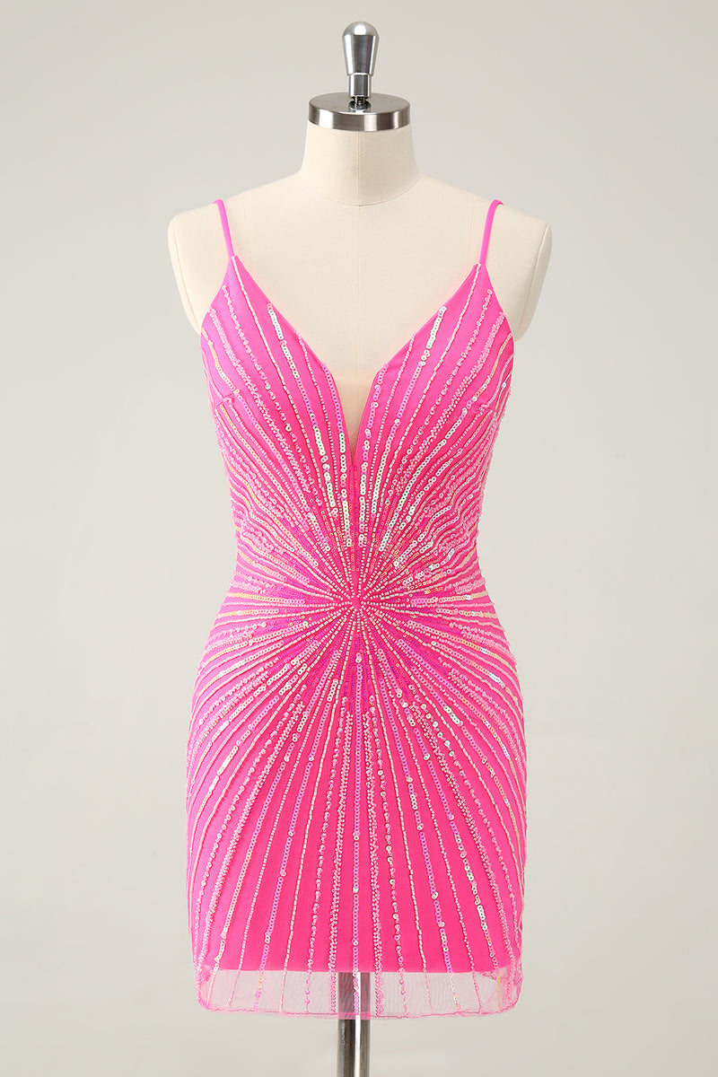 Load image into Gallery viewer, Sparkly Red Spaghetti Straps Bodycon Homecoming Dress with Sequins