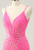 Load image into Gallery viewer, Spaghetti Straps Fuchsia Bodycon Homecoming Dress with Sequins