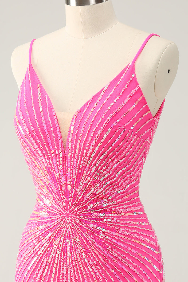 Load image into Gallery viewer, Bodycon Golden Spaghetti Straps Homecoming Dress with Sequins