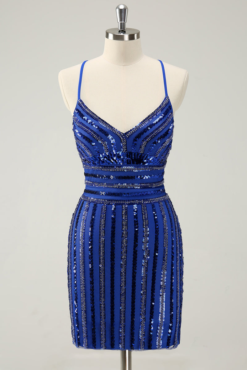 Load image into Gallery viewer, Royal Blue Spaghetti Straps Bodycon Homecoming Dress with Sequins