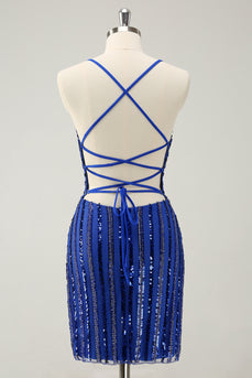 Royal Blue Spaghetti Straps Bodycon Homecoming Dress with Sequins