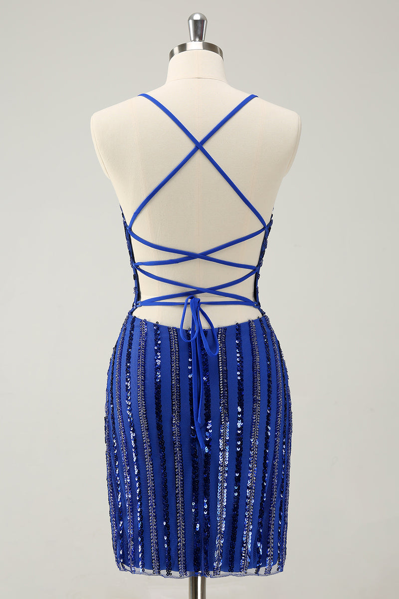 Load image into Gallery viewer, Royal Blue Spaghetti Straps Bodycon Homecoming Dress with Sequins