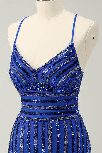 Royal Blue Spaghetti Straps Bodycon Homecoming Dress with Sequins