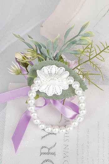 Delicate Pearl Prom Wrist Corsage for Wedding Party