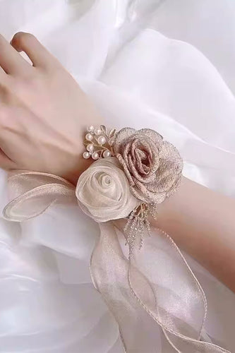 Pretty Champagne Pearl Prom Wrist Corsage for Wedding